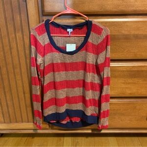 Splendid Scoop Neck Open Knit Striped Sweater Top Brown Pink Women's Large NWT